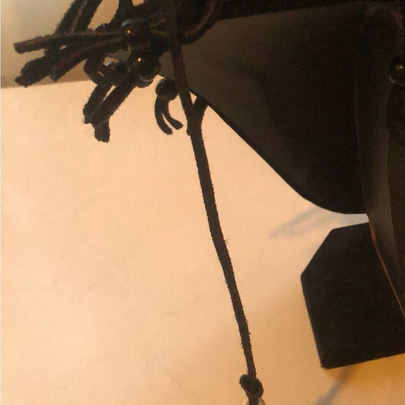 Bohemian style Black and Cream Tassel Necklace- leather and beads make this up - Picture 6 of 9